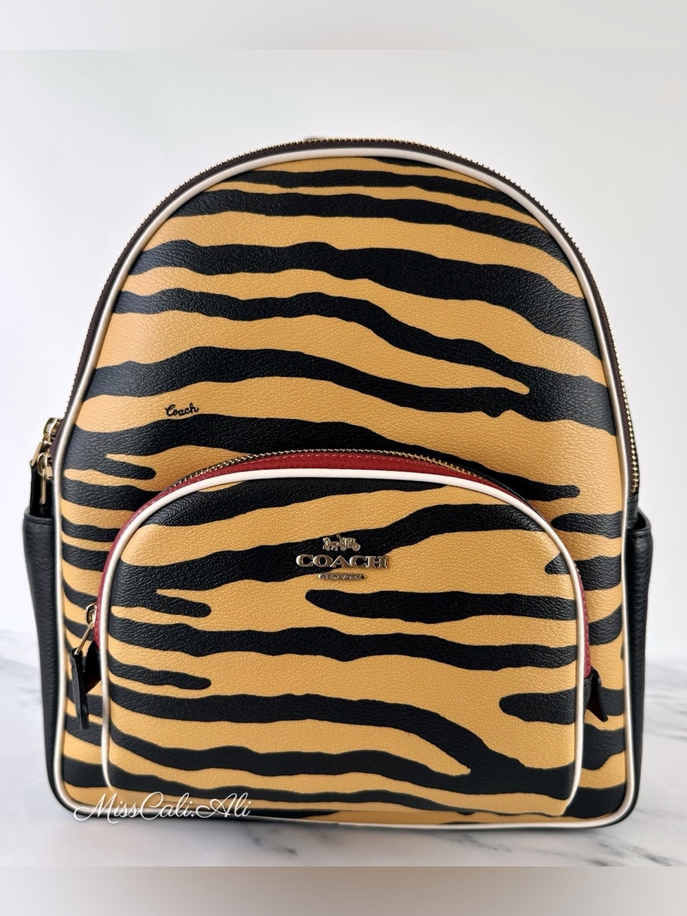 NWT COACH Tiger Court Backpack With Tiger Print Bag